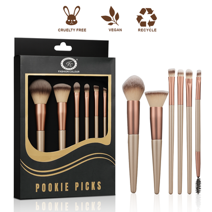 Pookie Picks 6-Piece Makeup Brush Set | Professional Face & Eye Brushes | Vegan, Cruelty-Free & Recyclable | Soft Bristles for Flawless Application