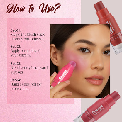Cheekz Tap Tint & Blush – Dual-Ended Cream Blush Stick with Built-In Applicator – Long-Lasting, Blendable Formula for Natural Glow