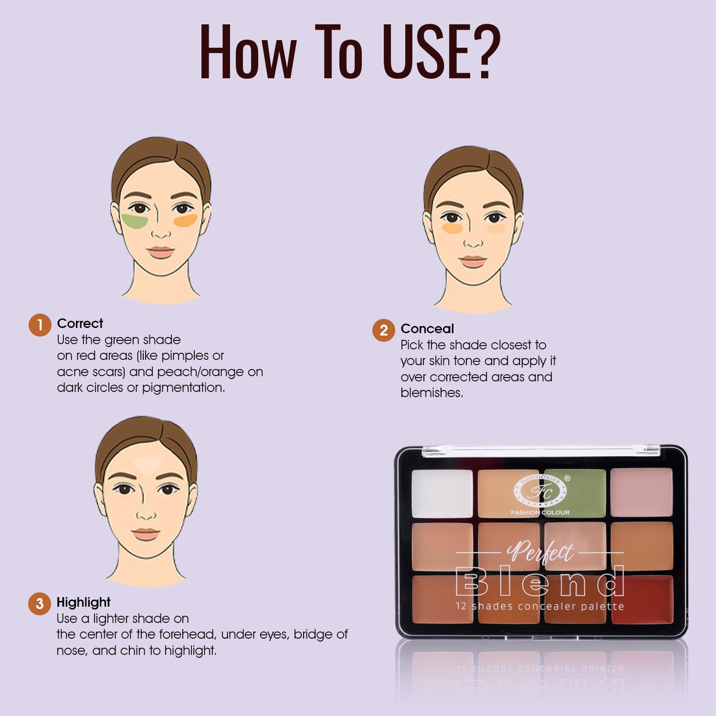 Perfect Blend 12 Shades Concealer Palette | Color Corrector & Contour Cream Kit | All-in-One Makeup Palette for All Skin Tones | Full Coverage & Blendable Formula
