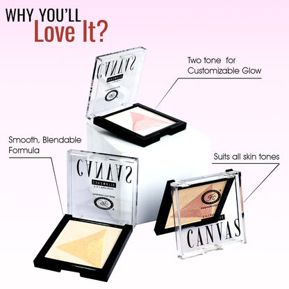 Canvas Chromatic 2-in-1 Highlighter | Long-Lasting Glow with Dual Tone Finish | Smooth, Blendable & Lightweight Texture | All Skin Types | 9g
