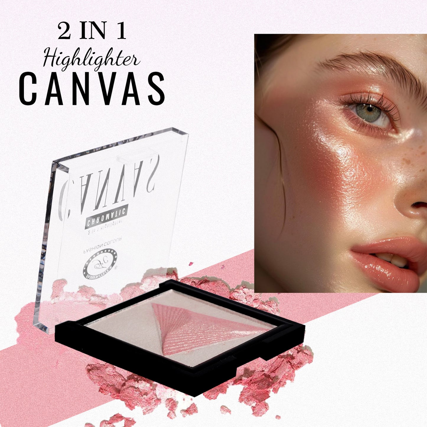 Canvas Chromatic 2-in-1 Highlighter | Long-Lasting Glow with Dual Tone Finish | Smooth, Blendable & Lightweight Texture | All Skin Types | 9g