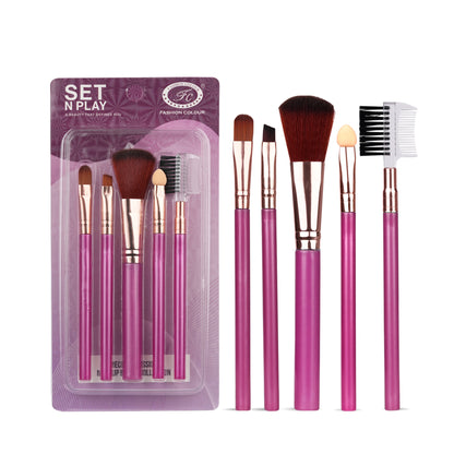 Set N Play 5-Piece Makeup Brush Set | Cruelty-Free, Vegan & Recyclable | Big Fluffy Brush, Flat Shader Brush, Blending Brush, Angled Brush, Spoolie Brush