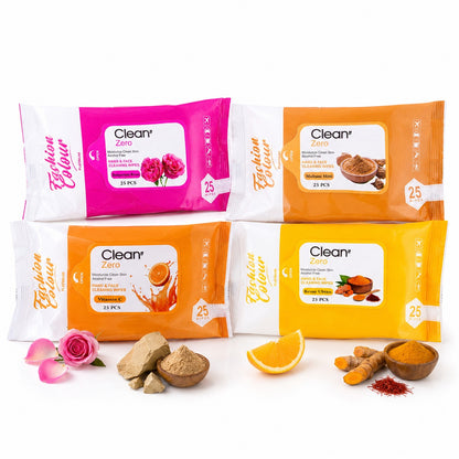 Clean It Zero Hand and Face Cleaning Wipes | Bulgarian Rose & Multani Mitti & Vitamin C & Kesar Ubtan | 25N | 4 Pack