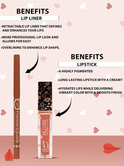 Platinum Allure Kiss Proof Lip Gloss (Peachy Peach- 6ml) & Lip Liner (Toffee Bar)